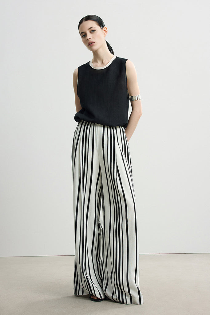 Striped Linen-Blend Wide-Leg Palazzo Pants  Fibflx