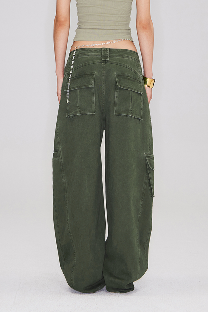 Fibflx Women's Structured Baggy Green Cargo Pants