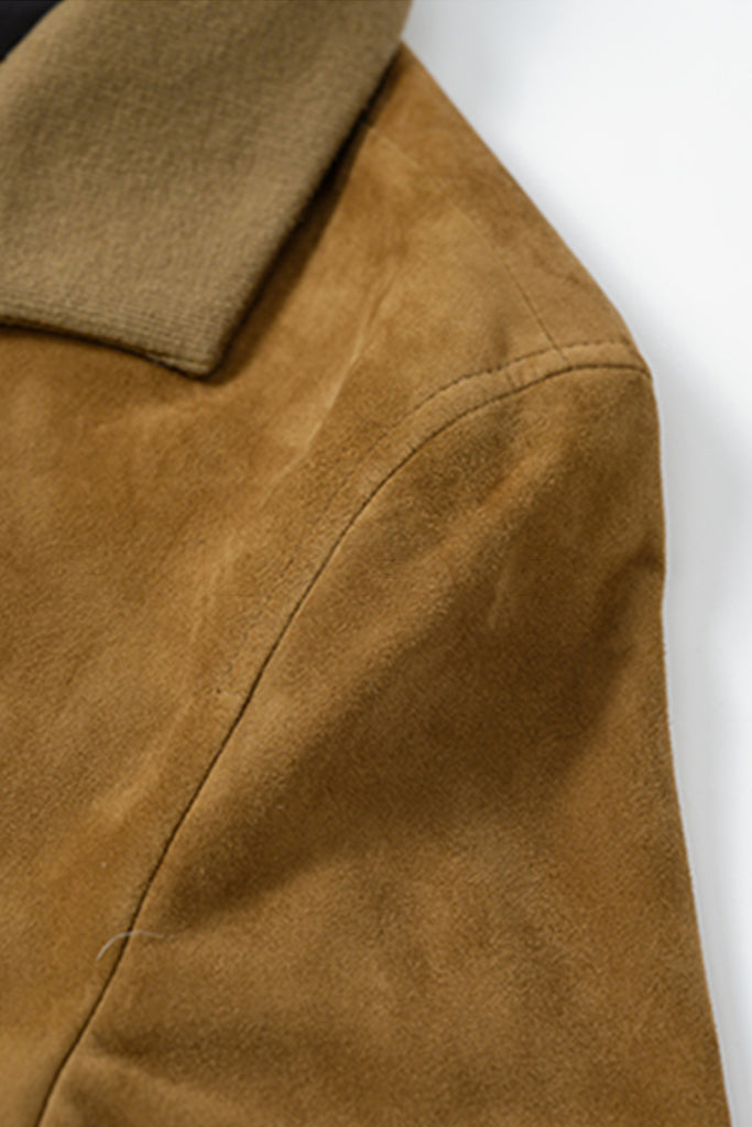 Suede Bomber Jacket - Brown Lambskin Leather Short Jacket  Fibflx