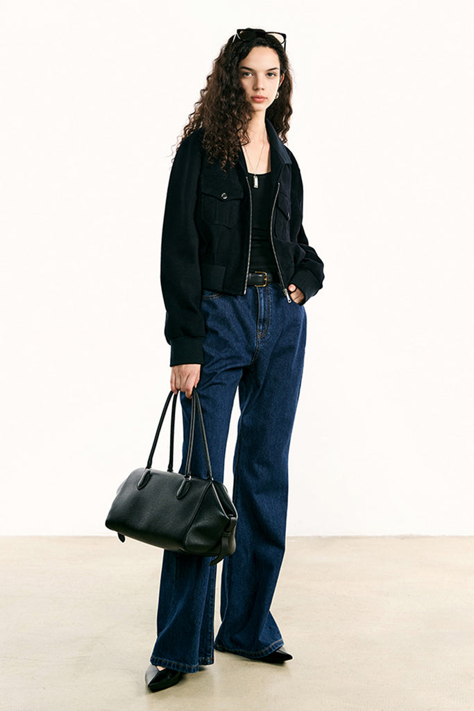 Suede Bomber Jacket - Brown Lambskin Leather Short Jacket  Fibflx