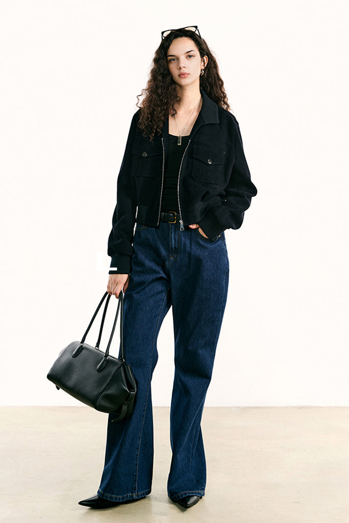 Suede Bomber Jacket - Brown Lambskin Leather Short Jacket  Fibflx