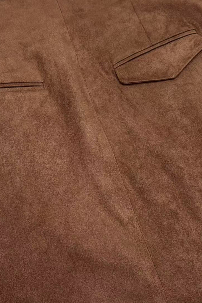 Suede High-Waisted Column Maxi Skirt with Back Slit  Fibflx