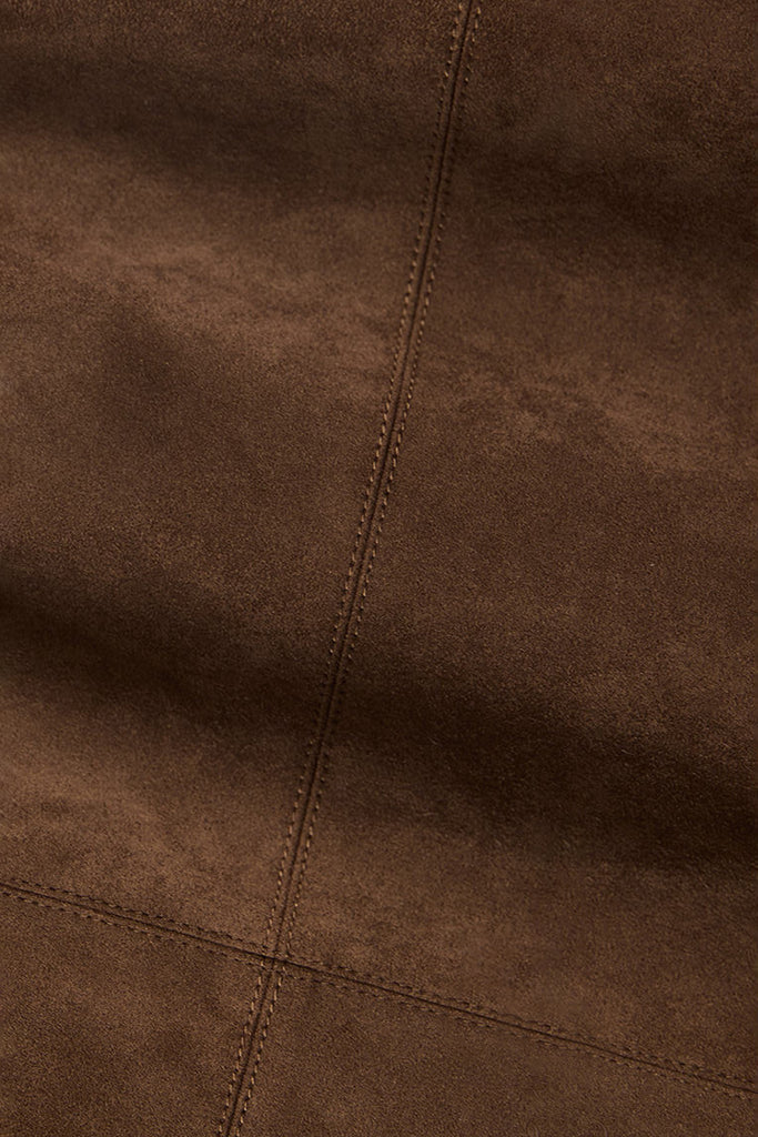 Suede Textured A-Line Midi Skirt in Brown  Fibflx
