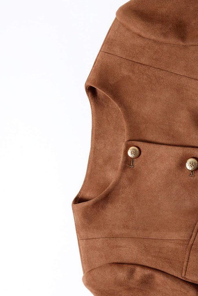 Suede Textured Collarless Utility Jacket  Fibflx