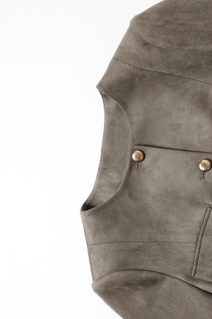 Suede Textured Collarless Utility Jacket  Fibflx