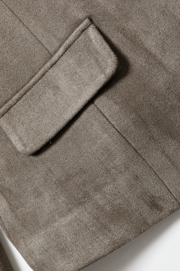 Suede Textured Collarless Utility Jacket  Fibflx