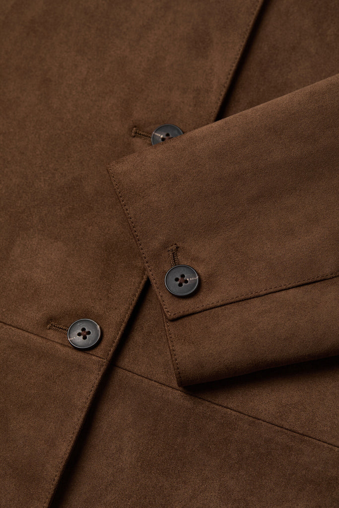 Suede Textured Tie-Waist Overshirt Jacket in Brown  Fibflx