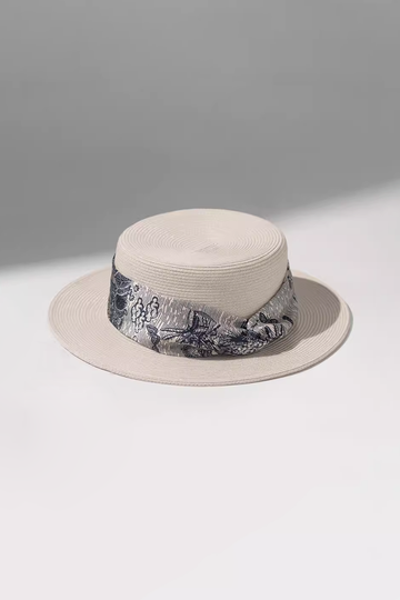 Fibflx Women's Summer Wide-brim Straw Boater Hat with Ribbon