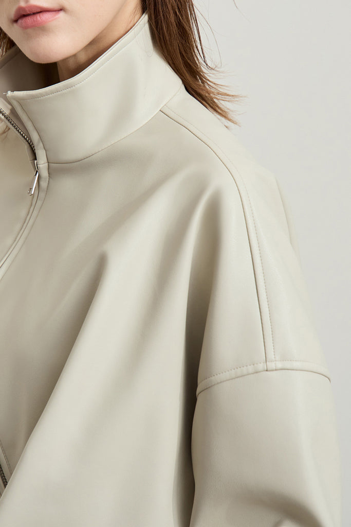 Super-Soft Leather Stand-Collar Belted Jacket  Fibflx