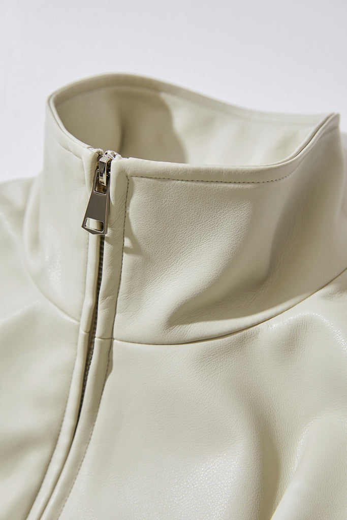 Super-Soft Leather Stand-Collar Belted Jacket  Fibflx