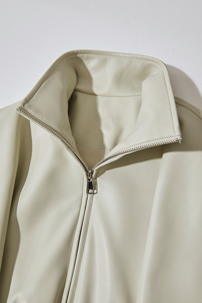 Super-Soft Leather Stand-Collar Belted Jacket  Fibflx