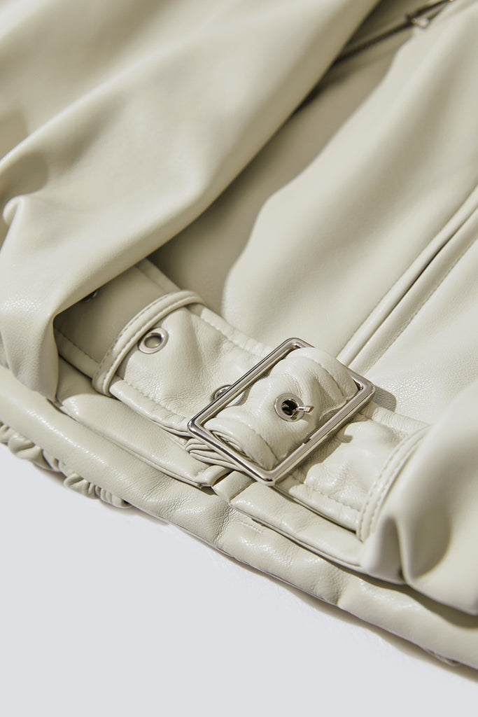 Super-Soft Leather Stand-Collar Belted Jacket  Fibflx