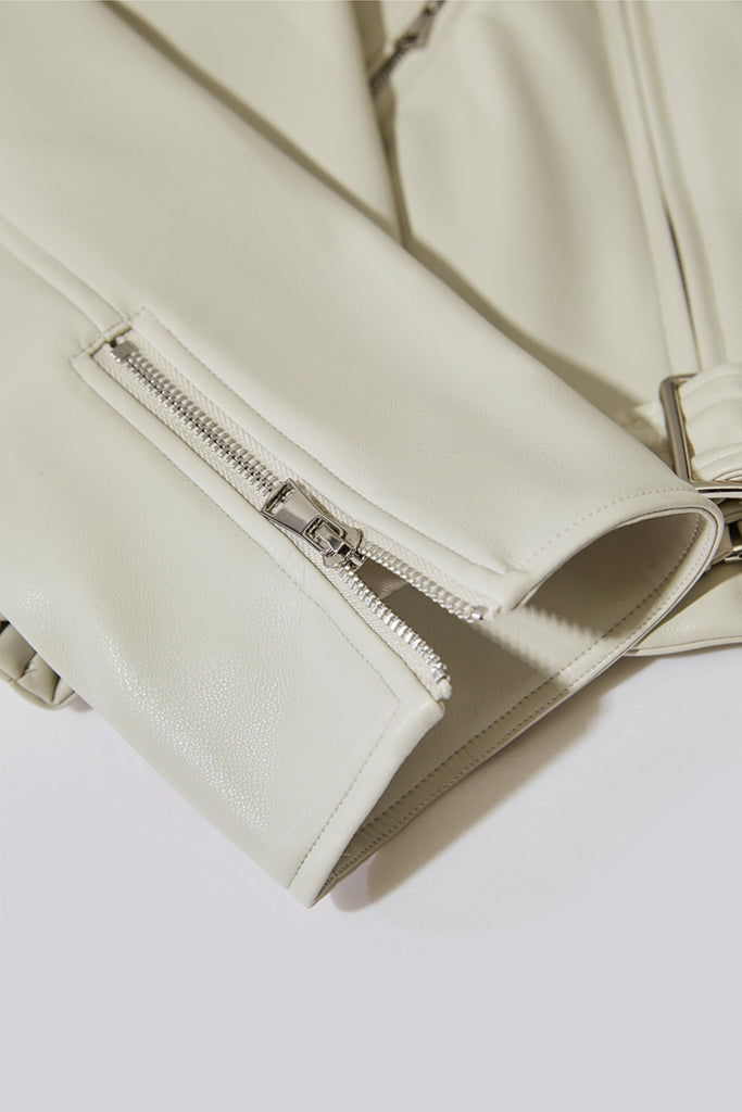 Super-Soft Leather Stand-Collar Belted Jacket  Fibflx