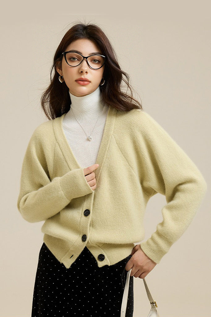Super Soft Wool-Raccoon V-Neck Cardigan  Fibflx