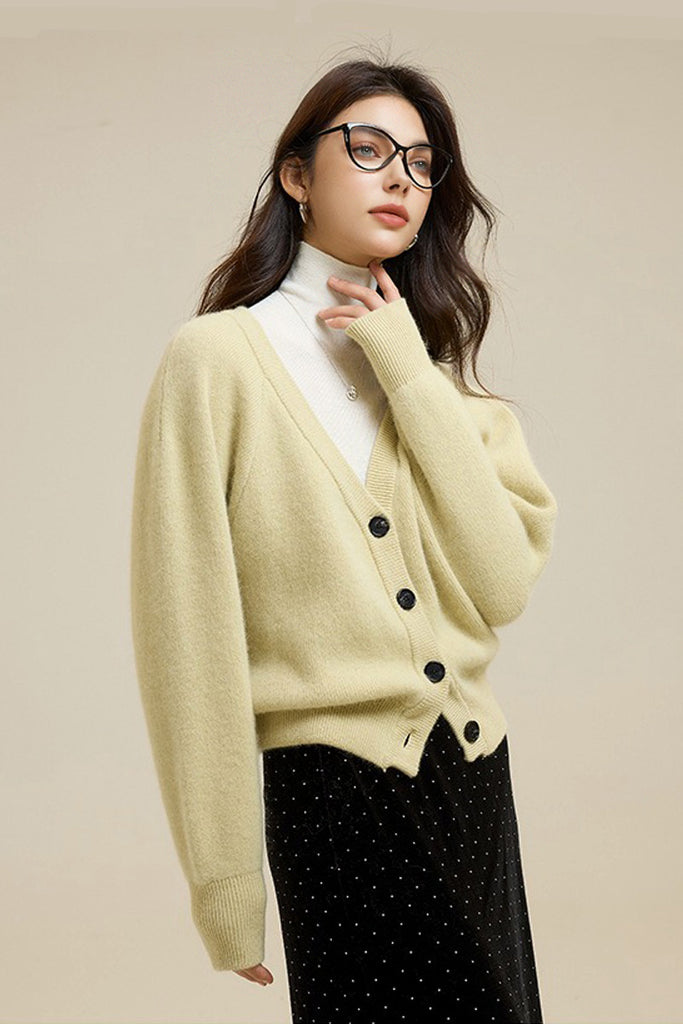 Super Soft Wool-Raccoon V-Neck Cardigan  Fibflx