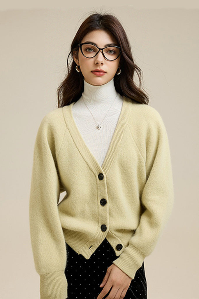 Super Soft Wool-Raccoon V-Neck Cardigan  Fibflx
