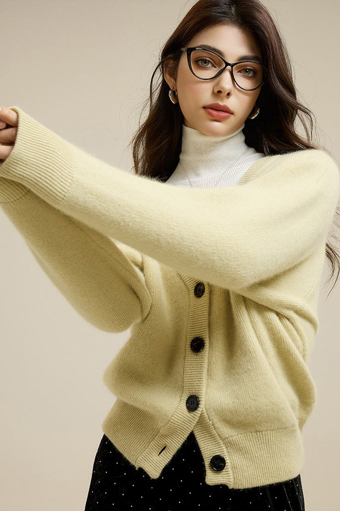 Super Soft Wool-Raccoon V-Neck Cardigan  Fibflx