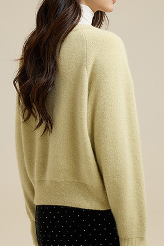 Super Soft Wool-Raccoon V-Neck Cardigan  Fibflx