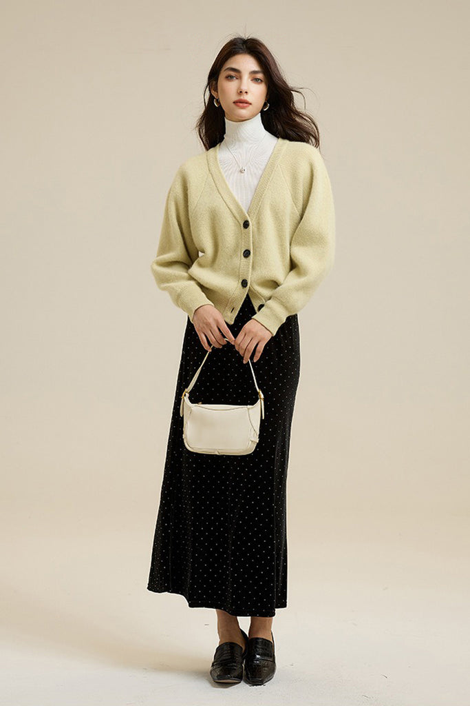 Super Soft Wool-Raccoon V-Neck Cardigan  Fibflx