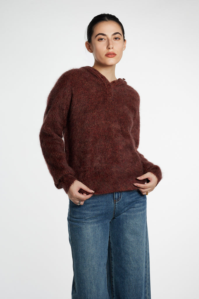 Supersoft Brushed Cashmere Marled Sweater Hoodie  Fibflx