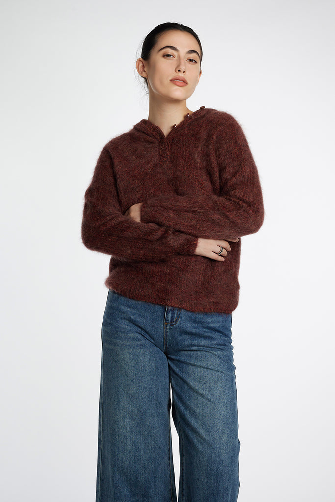 Supersoft Brushed Cashmere Marled Sweater Hoodie  Fibflx