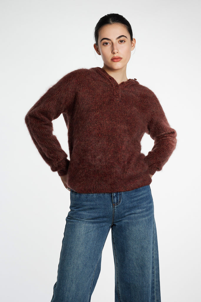 Supersoft Brushed Cashmere Marled Sweater Hoodie  Fibflx