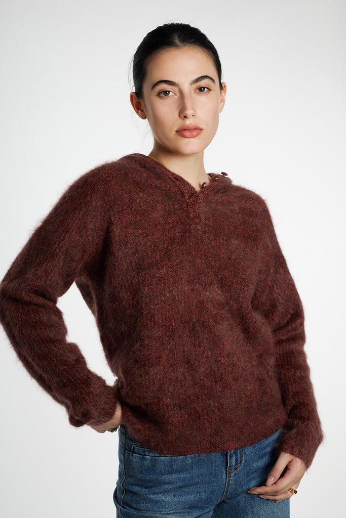 Supersoft Brushed Cashmere Marled Sweater Hoodie  Fibflx