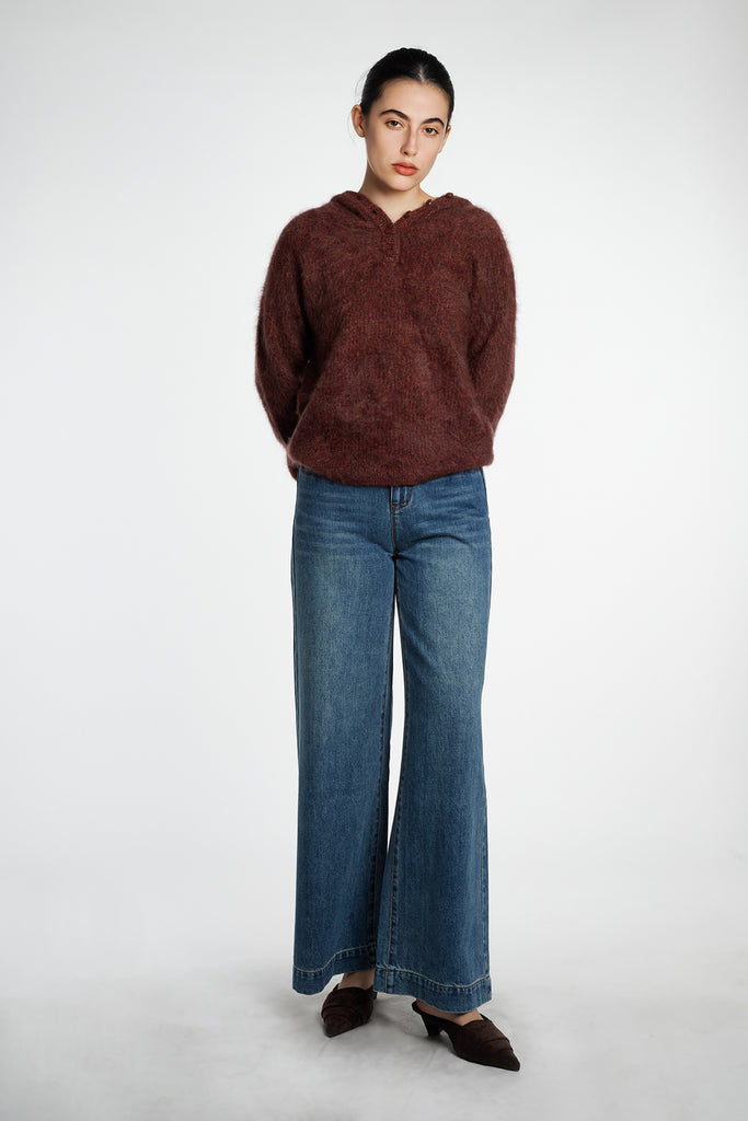 Supersoft Brushed Cashmere Marled Sweater Hoodie  Fibflx