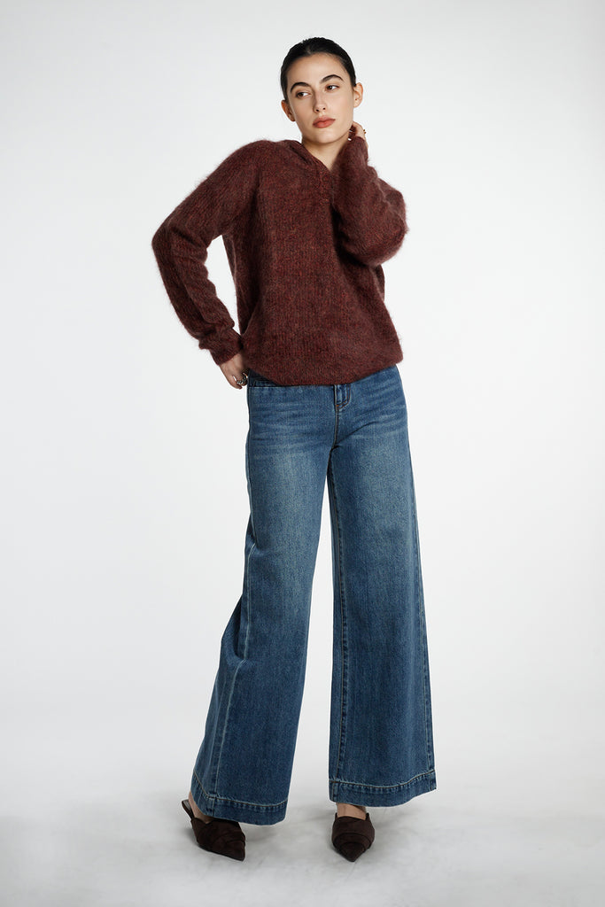 Supersoft Brushed Cashmere Marled Sweater Hoodie  Fibflx