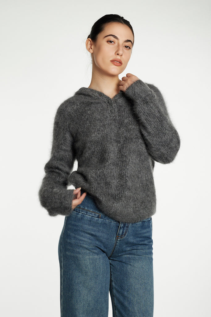 Supersoft Brushed Cashmere Marled Sweater Hoodie  Fibflx