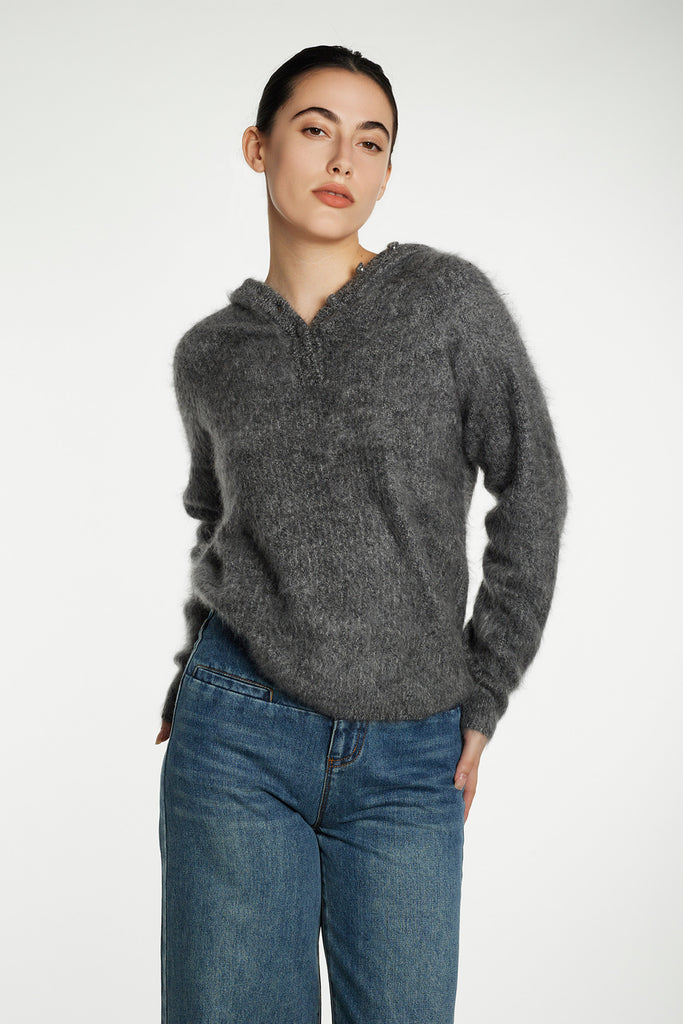 Supersoft Brushed Cashmere Marled Sweater Hoodie  Fibflx