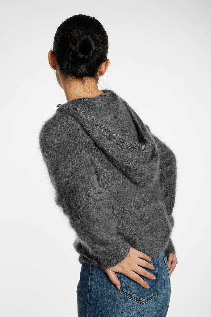 Supersoft Brushed Cashmere Marled Sweater Hoodie  Fibflx