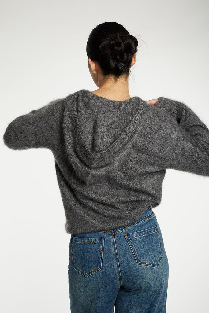 Supersoft Brushed Cashmere Marled Sweater Hoodie  Fibflx