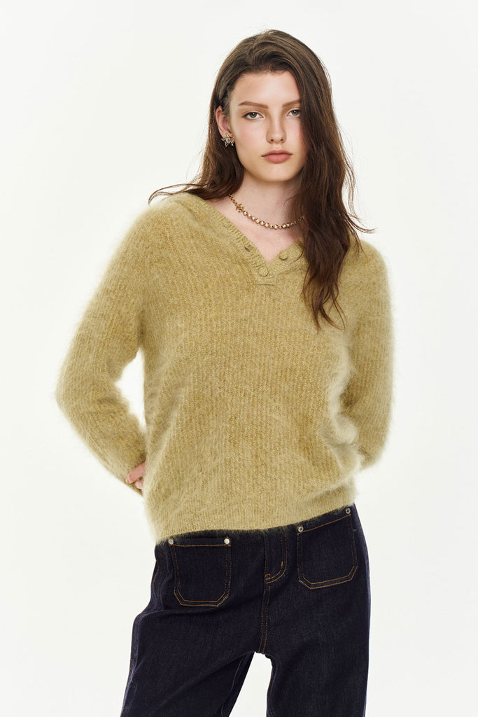 Supersoft Brushed Cashmere Marled Sweater Hoodie Mellow Yellow / M / 100% Cashmere (Weight: 335g (± Fibflx
