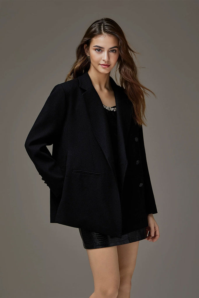 Fibflx Women's Tailored Asymmetric Single-Breasted Lapel Wool Blazer