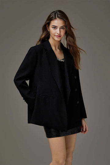 Fibflx Women's Tailored Asymmetric Single-Breasted Lapel Wool Blazer