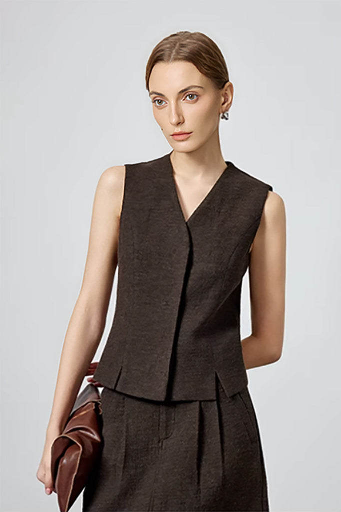Tailored Cotton-Linen V-Neck Suit Vest  Fibflx