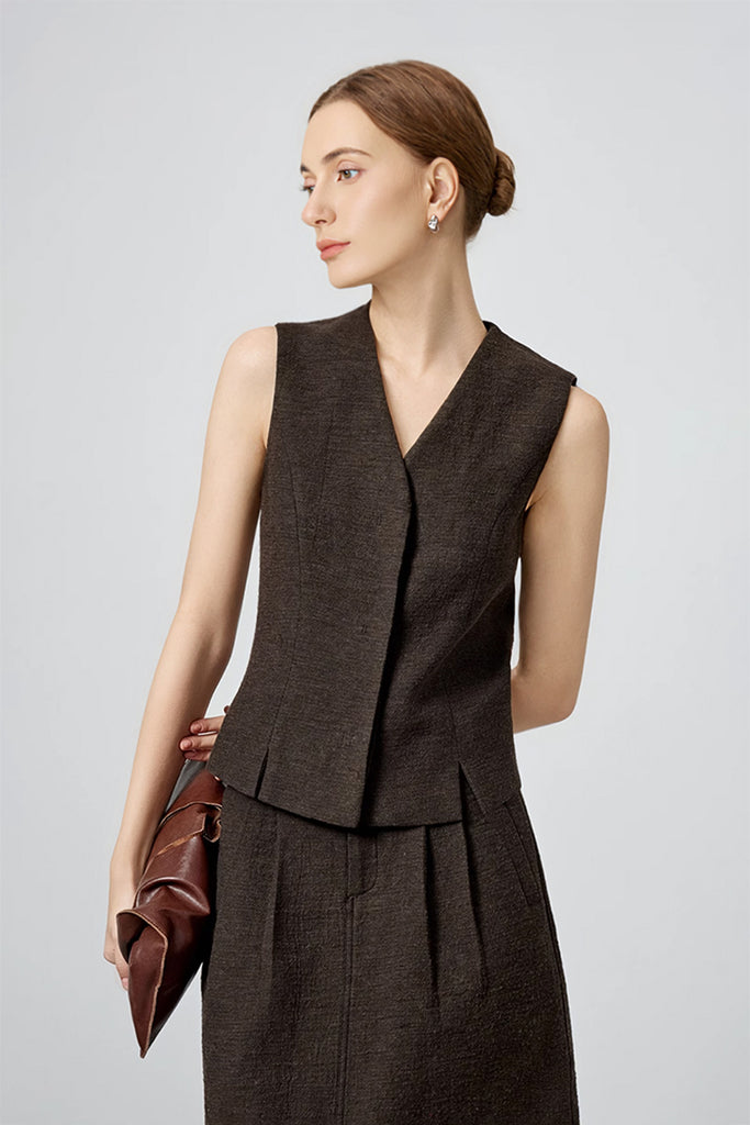 Tailored Cotton-Linen V-Neck Suit Vest  Fibflx