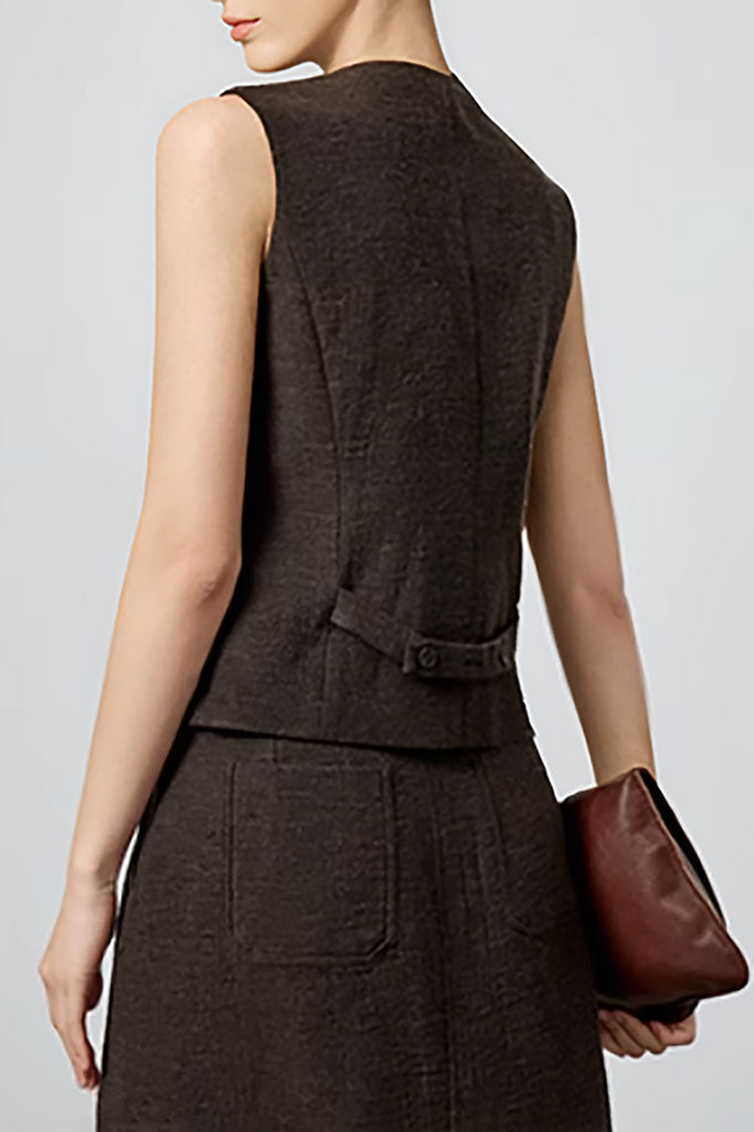 Tailored Cotton-Linen V-Neck Suit Vest  Fibflx