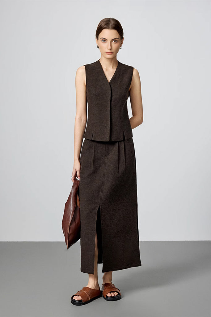 Tailored Cotton-Linen V-Neck Suit Vest  Fibflx