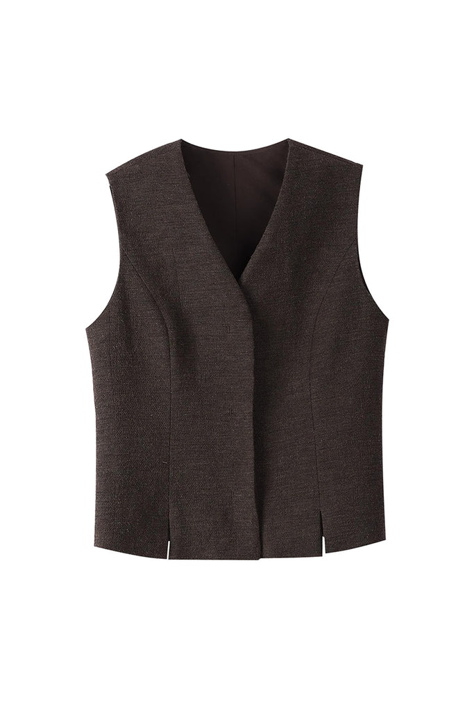 Tailored Cotton-Linen V-Neck Suit Vest  Fibflx