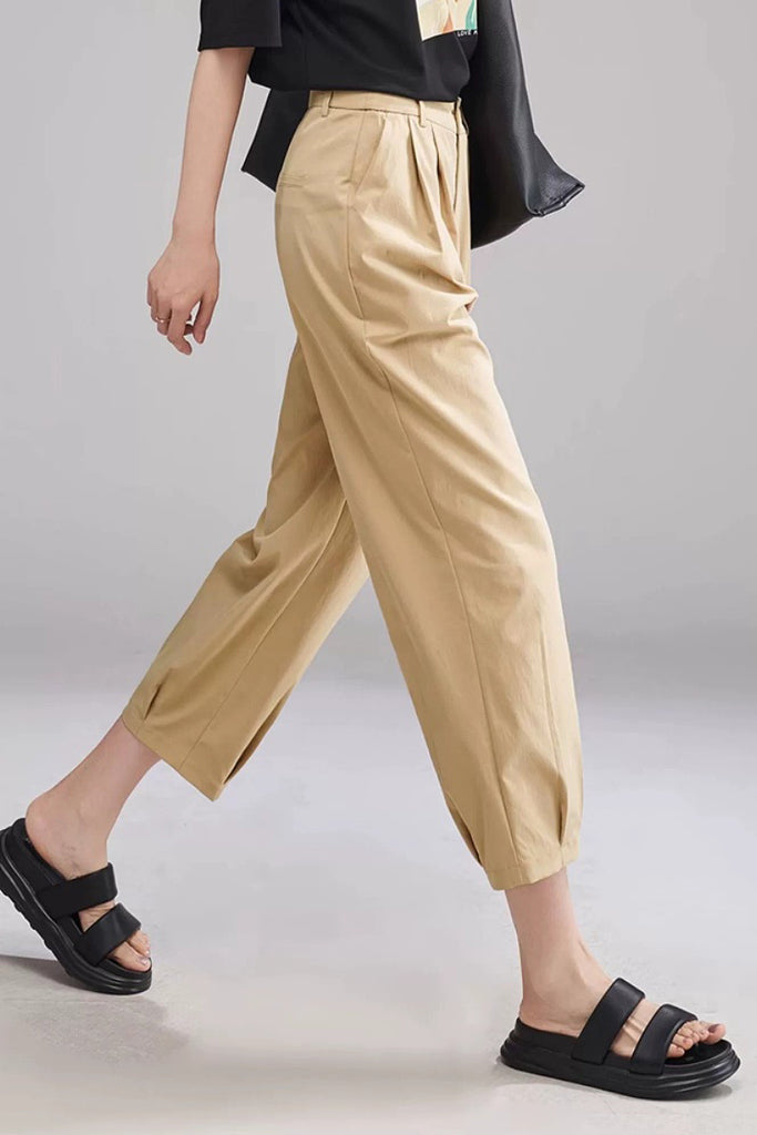 Tailored Cropped Pants with Front Pleats  Fibflx