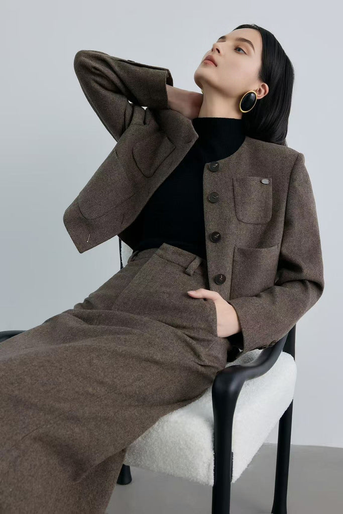 Tailored Herringbone Cashmere-Wool Column Midi Skirt  Fibflx