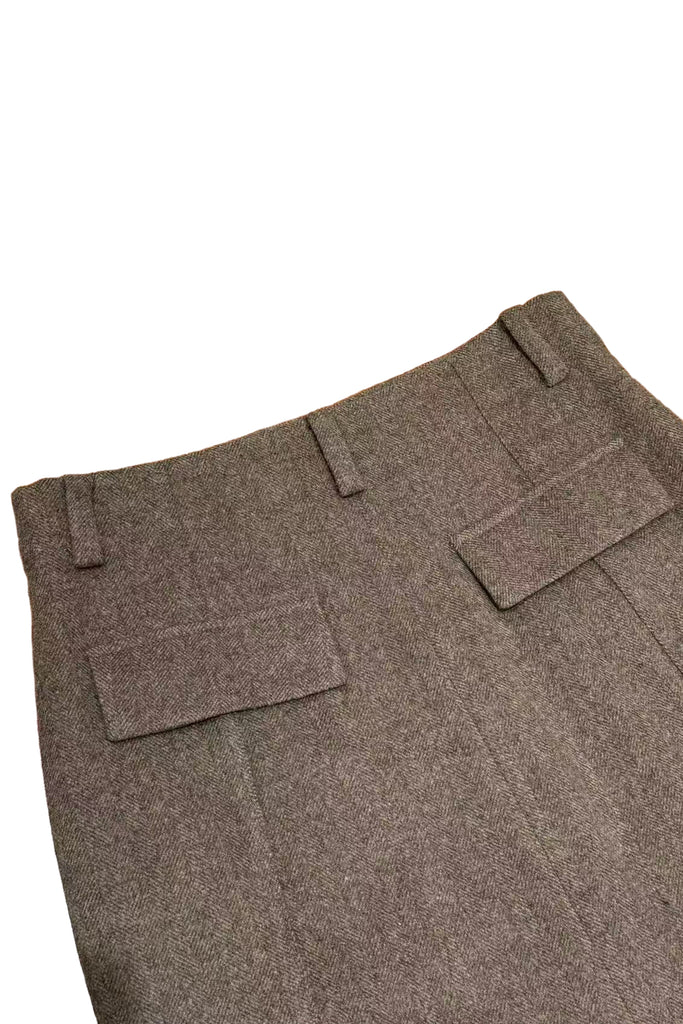 Tailored Herringbone Cashmere-Wool Column Midi Skirt  Fibflx