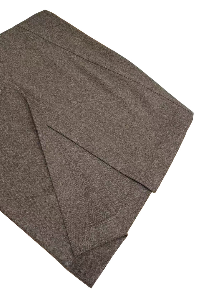 Tailored Herringbone Cashmere-Wool Column Midi Skirt  Fibflx