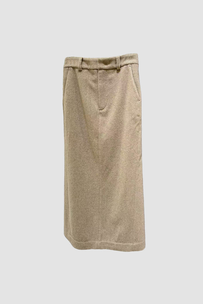 Tailored Herringbone Cashmere-Wool Column Midi Skirt  Fibflx