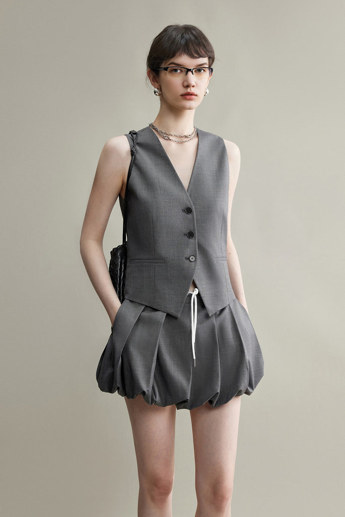 Tailored V-Neck Button-Up Suit Vest  Fibflx