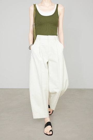 Tailored Wide-Leg Pleated Cropped Pants - Fibflx