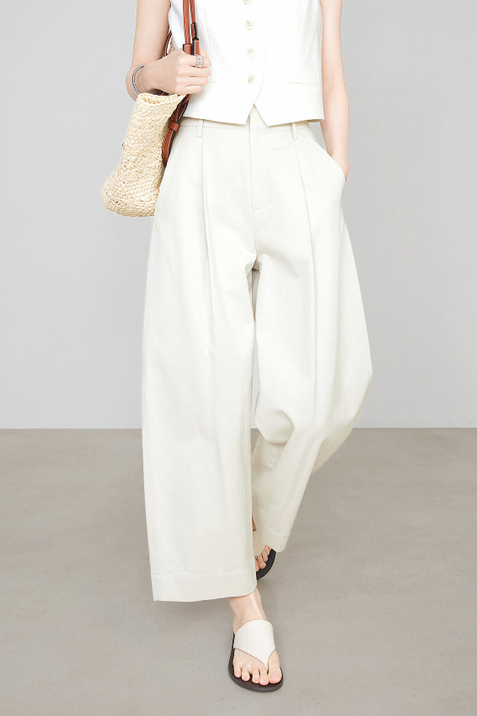 Tailored Wide-Leg Pleated Cropped Pants  Fibflx