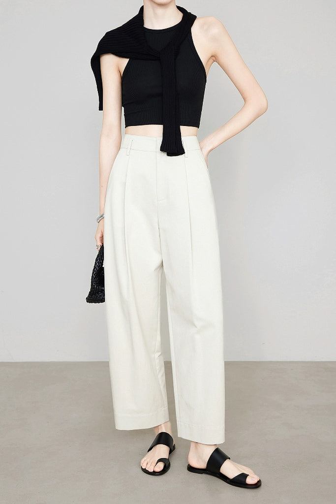 Tailored Wide-Leg Pleated Cropped Pants  Fibflx